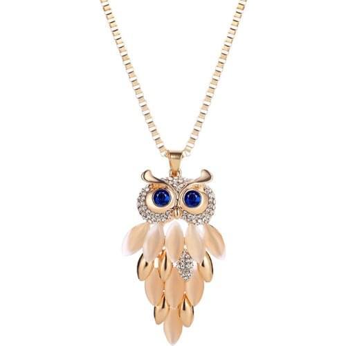 Long Owl Opal Necklace Wild Sweater Chain Necklace For Women Gold Black Owl Color Necklaces & Pendants Jewelry Charms Jewellery