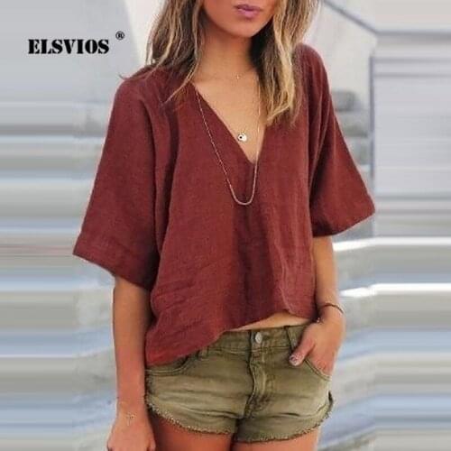 Женские однотонные футболки ELSVIOS China At AliExpress