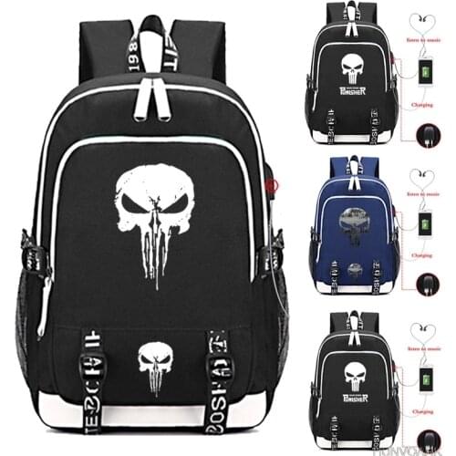 Punisher USB Charging Backpack School Bags Fashion Capacity Schoolbag Students Boys Girls Rucksack Daily Mochilas