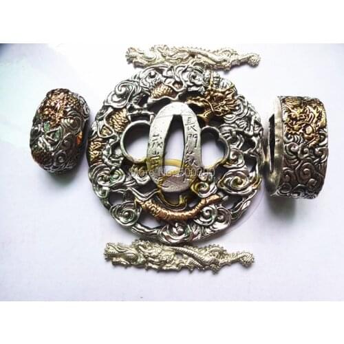 A Suit Of Copper Tsuba Guard for Japanese Samurai Sword Katana W/ Dragon @2038