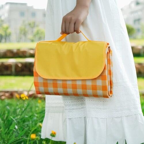 Camping Mat Outdoor Folding Picnic Mat Waterproof Oxford Cloth Camping Pad Moistureproof Yellow Plaid Beach Blanket