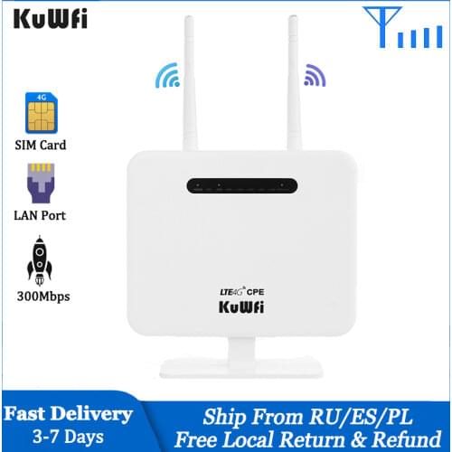 KuWFi Unlocked 4G LTE Router 300Mbps Wireless CPE Router&Wireless Modem AP LTE Router With SIM Card Solt 2*5Dbi Antennas