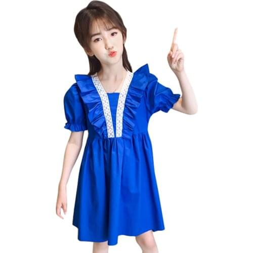 Girl Summer Dresses Ruffles Dress For Girl Patchwork Dress For Kids Lace Floral Girls Clothing 6 8 10 12 14