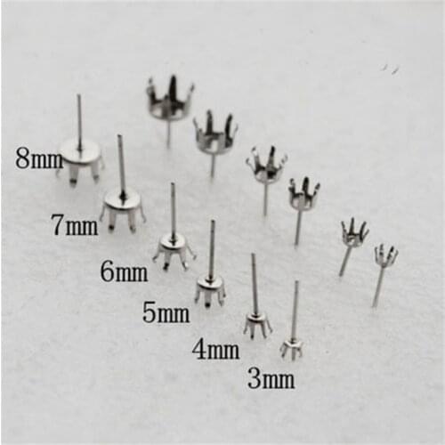 20pcs Stainless Steel Metal Claw Settings Earrings Blank Base Fit 4/5/6/7/8mm Cabochon Settings Cameo Tray Pad Jewelry Making