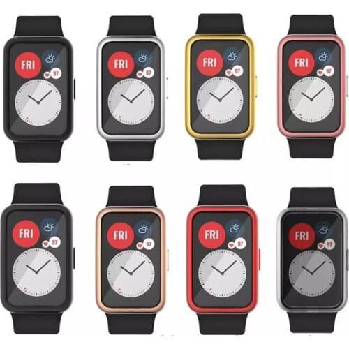 TPU Soft Full Screen Glass Protector Case Shell Edge Frame For Huawei Watch Fit Strap Band Protective Bumper Cover Accessories