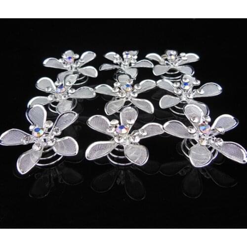 2015 New 100Pcs Bridal Wedding Prom Crystal Rhinestone Flower Hair Twists Spins Pins Silver Color Free Shipping