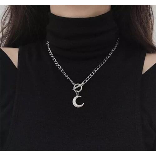 New 2021 Retro Korea Cool Handsome Girl Smooth Titanium Steel Meniscus Pendant Necklace for Women OT-buckle Clavicle chain
