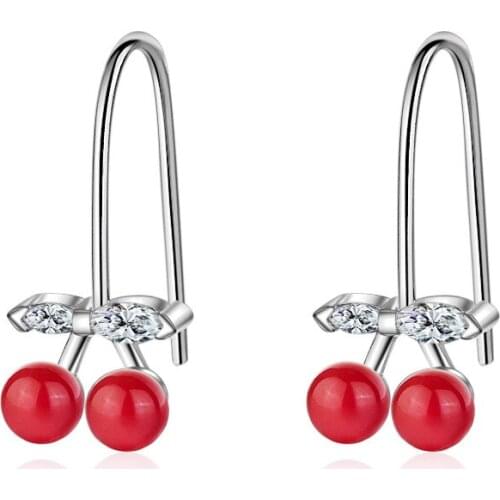 New Arrival 925 Sterling Silver Fashion Cherry Fruit Crystal Women Birthday Gift Lady Stud Earrings Jewelry Anti Allergy