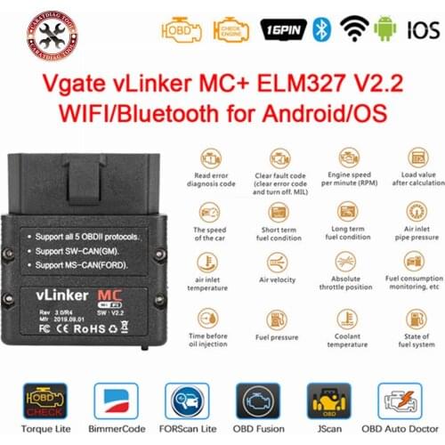Original Vgate vlinker MC iCar Pro Bluetooth-compatible 4.0/WIFI OBD2 Scanner For Android/IOS as icar ELM327 Auto Code Reader