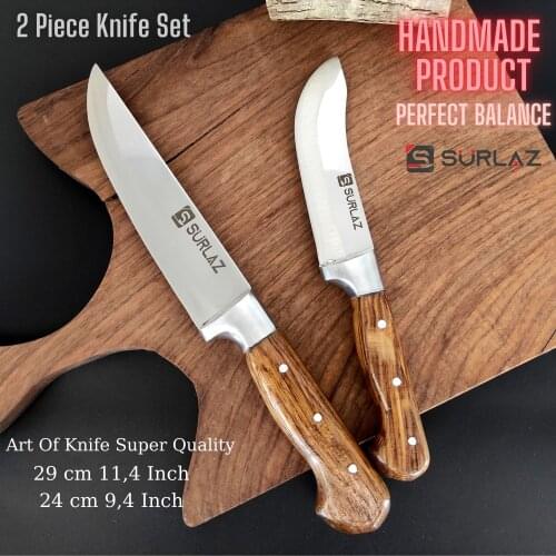 SurLaz 2 Pieces Handmade Kitchen Knife Set SurLaz Meat Knife Boning Knife Meat Chopper Knife