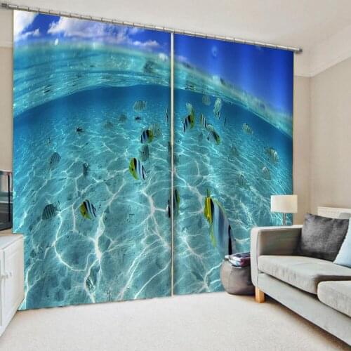 Custom blue ocean curtains 3D Window Curtains For Living Room Bedroom 3d stereoscopic curtains