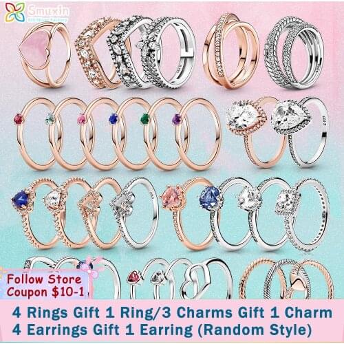 Smuxin 925 Sterling Silver Rings nowflake Double Snake Chain Pattern Moon Solitaire Heart Rings Original 925 Silver Women Rings