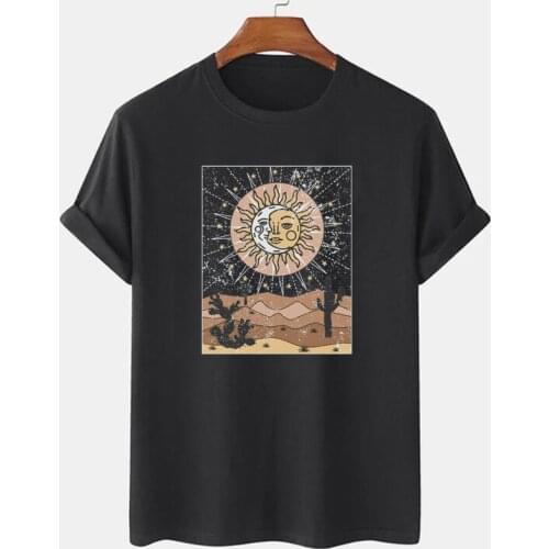 Sun Moon Cactus Desert Retro T Shirt Vintage Boho Style Short Sleeve Women T-Shirt Plus Size Aesthetic Celestial Graphic Tee Top