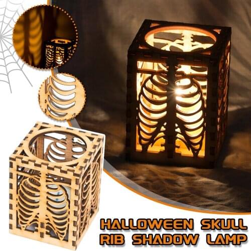 Halloween Lighting New Wooden Skull Rib Shadow Lamp Can Be Placed Candle Retro Simulation Skull Lamp Home Garden Decoration