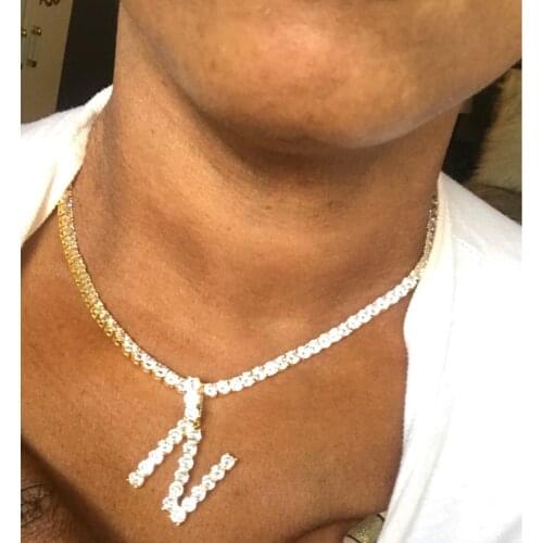 5mm Tennis Chain Zircon Tennis A-Z Letters Necklaces & Pendant For Men/Women Gold Silver Color Fashion Hip Hop Jewelry