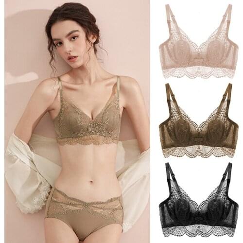 High-end lace underwear ladies memory steel ring big breasts show small thin bra rabbit ears crystal cup bra