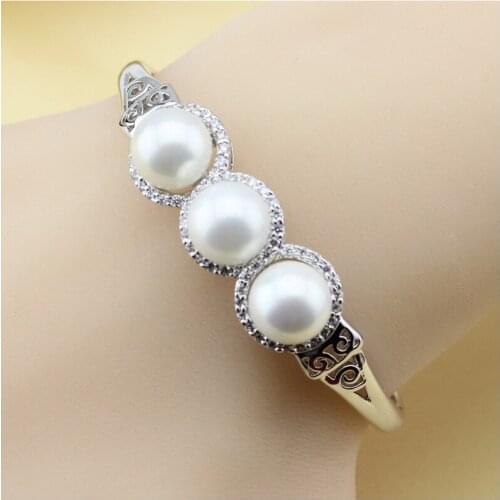 XUTAAYI Pearl Jewelry, simulated Pearl Bracelets & Bangles And White CZ , Silver colorcolor Overlay Bracelets For woman