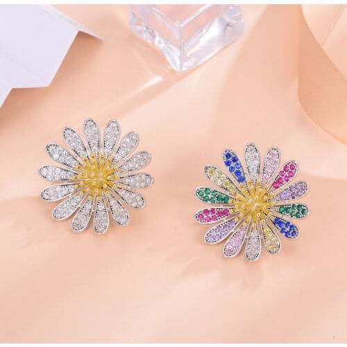 Newful White Zircon Daisy Flower Brooches For Women Retro Copper Brooch Pins Fashion Clothing Jewelry accesorios mujer