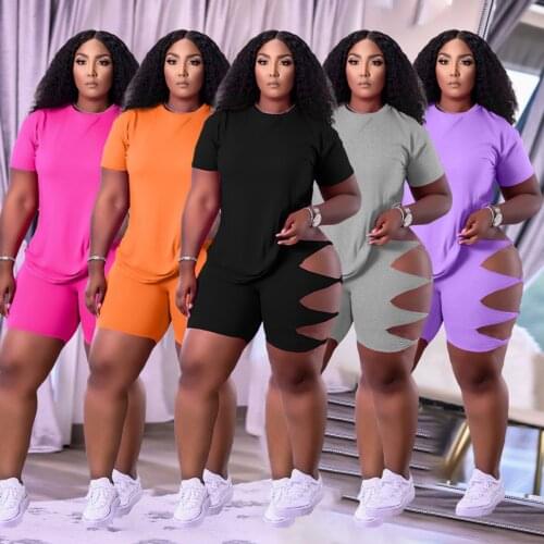 Women Casual Two Piece Set T Shirts And Twist Hollow Out Shorts Sets Joggers Tracksuit Sexy Outfits Streetwear Summer Clothes