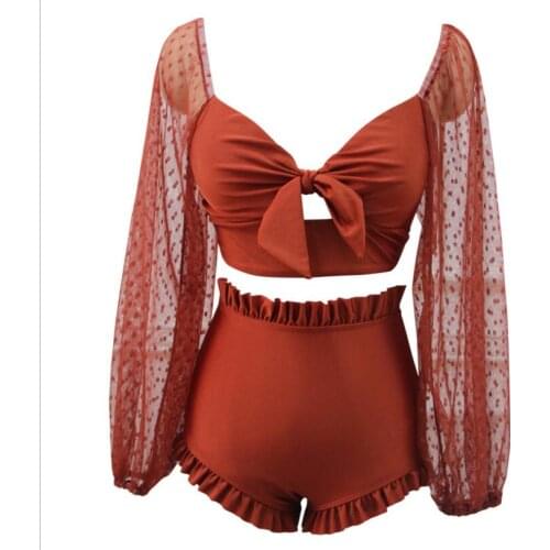2021 Women Long Sleeve Two Piece Bikini Tankinis Set Swimwear Bathing Suit High Waist Beachwear Summer Sexy Biquinis Swimsuit