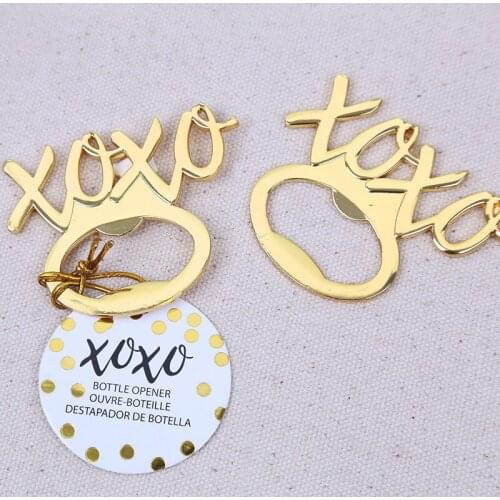 100pcs/lot zinc alloy "hugs &kisses" golden letter XO beer bottle opener wedding shower party favors and doorgifts