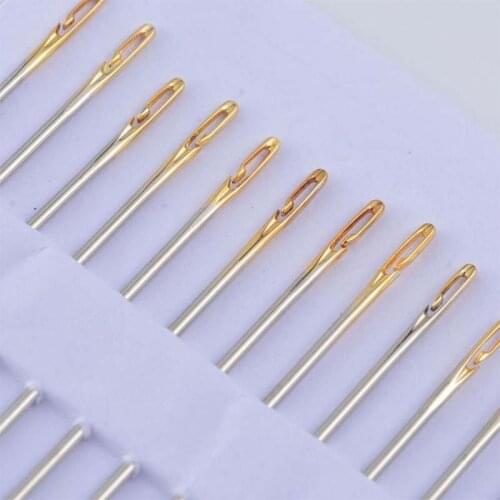 Fashion 12Pcs Thick Big Eye Sewing Self-Threading Needles Set Embroidery Hand Sewing
