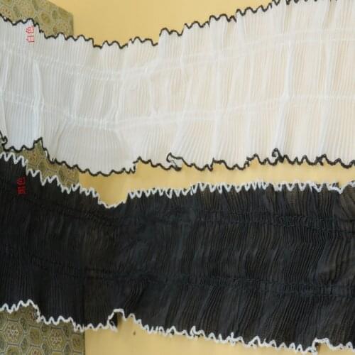 2meters black/white Ruffled lace Ribbon braid strap vintage royal Garment Edge Skirt Side Garment Accessories 9cm wide SC353
