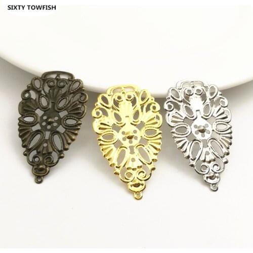 20 pcs/lot 22x38mm Gold color/White K/Antique bronze Metal Filigree Flowers Slice Drop-shaped Charms Jewelry DIY Components