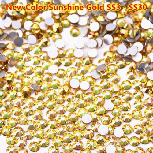 2028 SS3-SS30 Sunshine Glass Non Hotfix Rhinestone Gold Non Hot Fix Rhineston Glitter Strass Diamond for Nail Art
