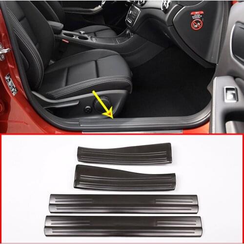 4 x Black and Silver Door Sill Protect Plate Trim For Mercedes Benz A B CLA GLA Class W176 W246 W117 C117 X156 Car Accessories