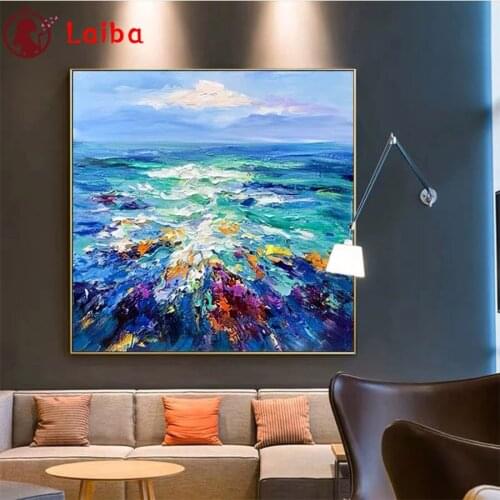 Diamond Embroidery Abstract art deep blue sea Full Square round Diamond Mosaic Rhinestones Art Painting Cross Stitch Wall Decor