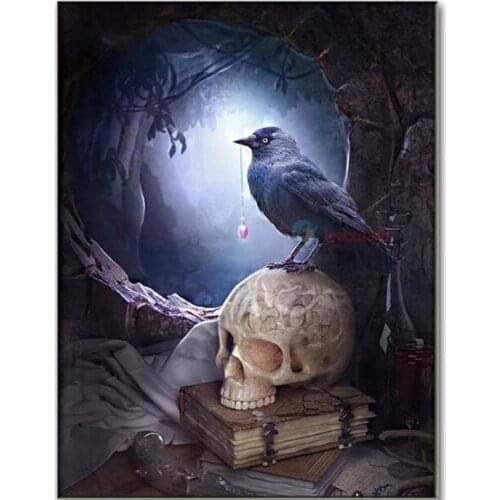 Diamond Painting Cross Stitch Mysterious tree hole Diamond embroidery crow, skull 5d diy full square diamond mosaic rhinestone
