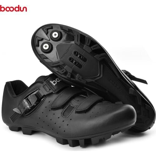 New style BOODUN Men Women Genuine Leather Cycling Shoes Breathable Anti-skid Nylon Sole Road Mountain Bike Shoes with Lock