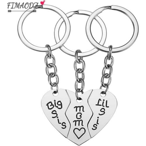 FIMAODZ Big Sis Mom Lil Sis Keychain Sister and Mom Daghter Mother Creative Three-petal Peach Heart Stainless Key Chain Gift
