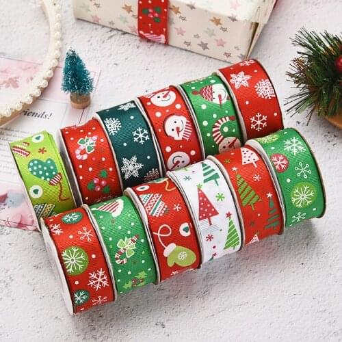 10Yards 25mm Bronzing Christams Ribbon Printed Polyester Ribbon For Christmas Decoration Gift Wrapping DIY Sewing Fabric