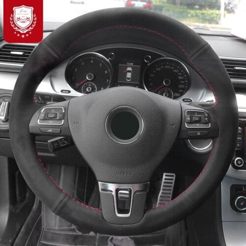 DIY Suede leather Hand stitch Steering wheel cover Safe Non-Slip For VW Tiguan L LAVIDA Gran Lavida Touran Santana Bora Jetta