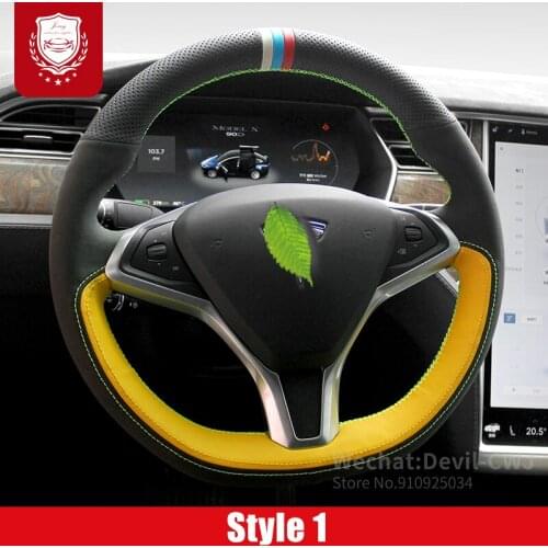 Steering wheel cover For Tesla Model 3 Y S X Premium durable leather hand-stitched carbon fiber leather grip car accessories