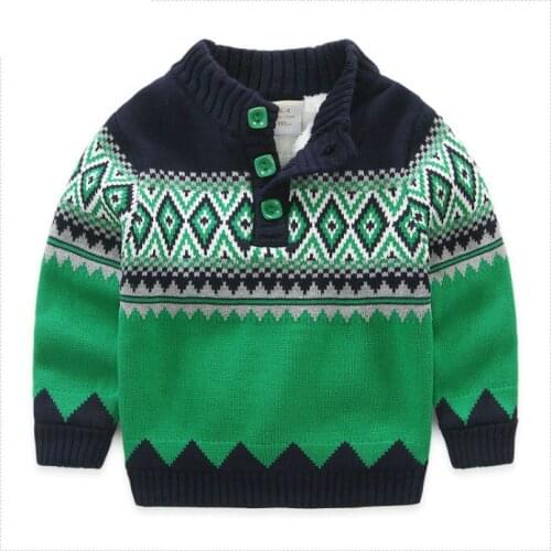 Childrens sweater boy with a high cotton sweater striped coat in winter 2-10 years old