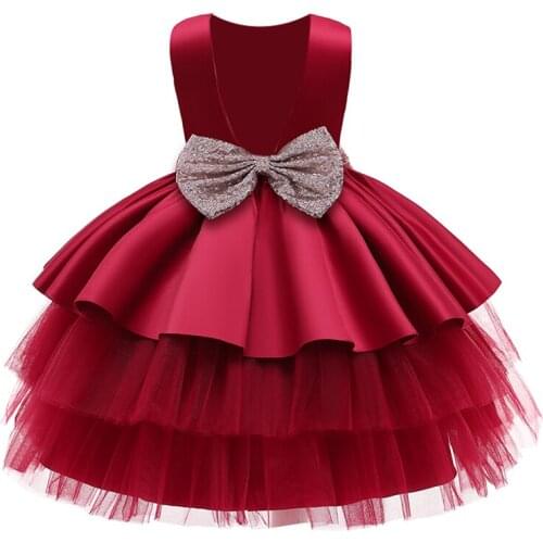2021 New Lace Baby Girl Dress for Christmas Party Baby Girl cute bow Dresses for Toddler Girls 1 Years Birthday princess dress