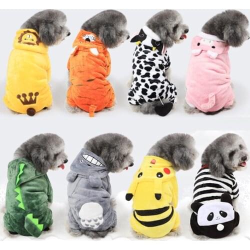Cartoon Animal Dog Cat Costume for Small Dogs Cats Warm Fleece Pet Jumpsuit Pajamas for Chihuahua Yorkies Clothes Puppy Clothing
