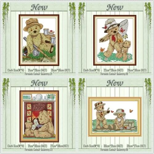 Bear fishing cartoon painting diy decor counted printed on the canvas DMC 11CT 14CT kits Cross Stitch embroidery needlework Sets