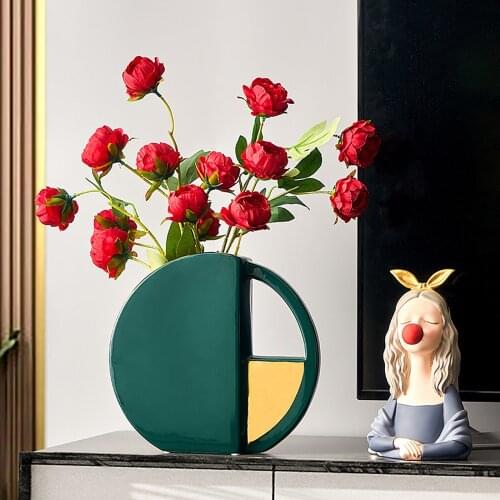 Contrast Color Matching Ceramic Vase Creative Handle Design Art Vases Home Office Wedding Decoration
