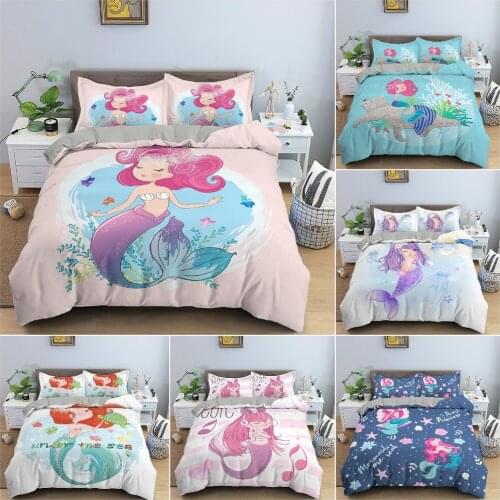Cartoon Mermaid Pattern Duvet Cover Bedding Set Children Bedroom Decor Quilt/Comforter Cover King Twin Single Size Bedclothes
