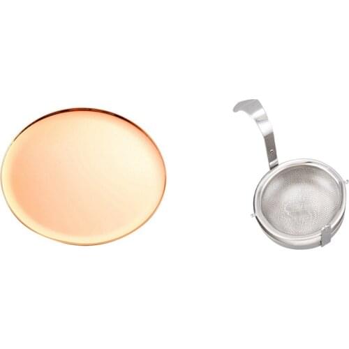 Stainless Steel Rotating Fine Tea Mesh Tea Strainer Tea Infuser with Handle & Metal Rose Gold Office Table Storage Tray