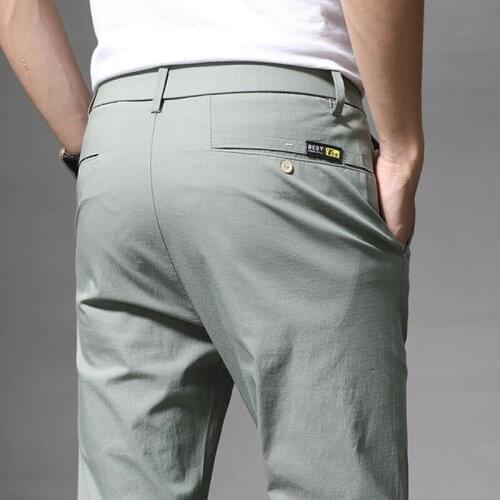 Summer Mens Pants 2021 Lightweight Trend Non-iron Elastic Waist Trousers Slim Stretch Casual Pencil Pants Mens Trousers