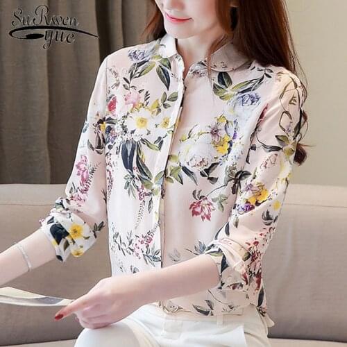Fashion Silk Blouse Women 2020 New Arrival Long Sleeve Print Shirt Vintage Office Lady Tops Plus Size Elegant Blouse 8183 50