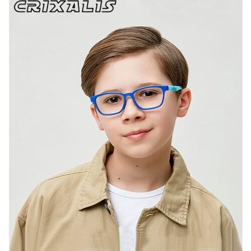 CRIXALIS Fashionable Computer Glasses Children Square Silicone Blue Light Blocking Glasses Kids UV400 Suitable for 7-12 years