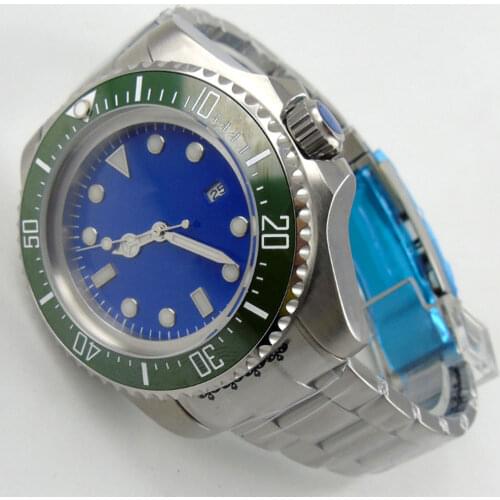 44mm Blue Dial Ceramic Bezel SS Case NH35 Luminous Hands 2019 Top Brand Luxury Date Window Automatic Mechanical Mens Watch