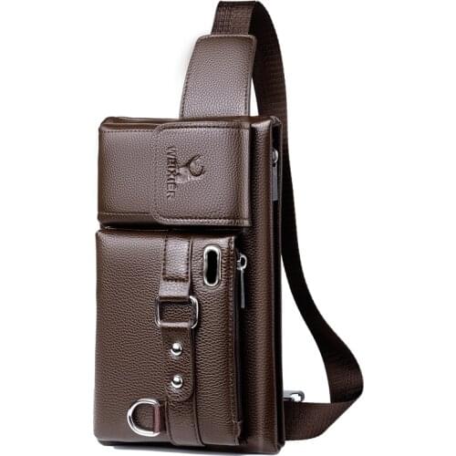 Mens Waist Packs Fanny Bags Solid Color Multipurpose PU Leather Chest Bag Fashion Black/Brown Crossbody Bag