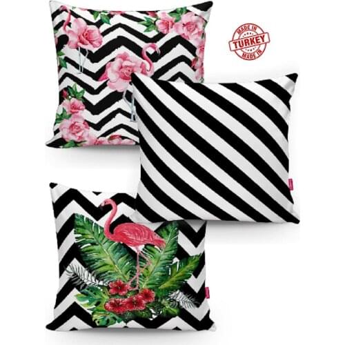 3 PIECES CUSHION COVER SET 43X43 CM FLAMINGO